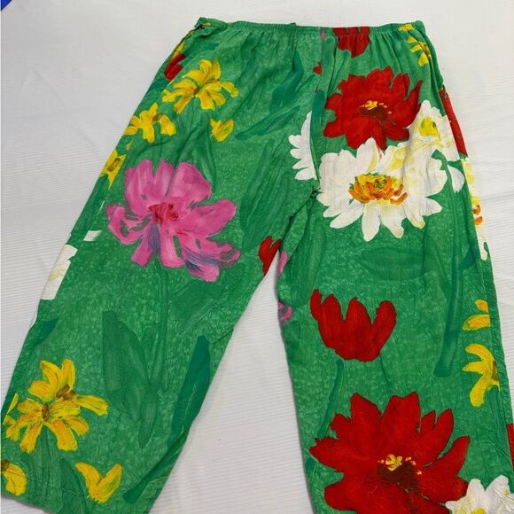 Jams World Vintage Jaisy Green Floral Capri Cropped Art To Wear Pants Size Large - Picture 9 of 9